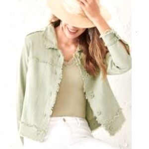 Charlie Paige Linen Frayed Edge Jacket